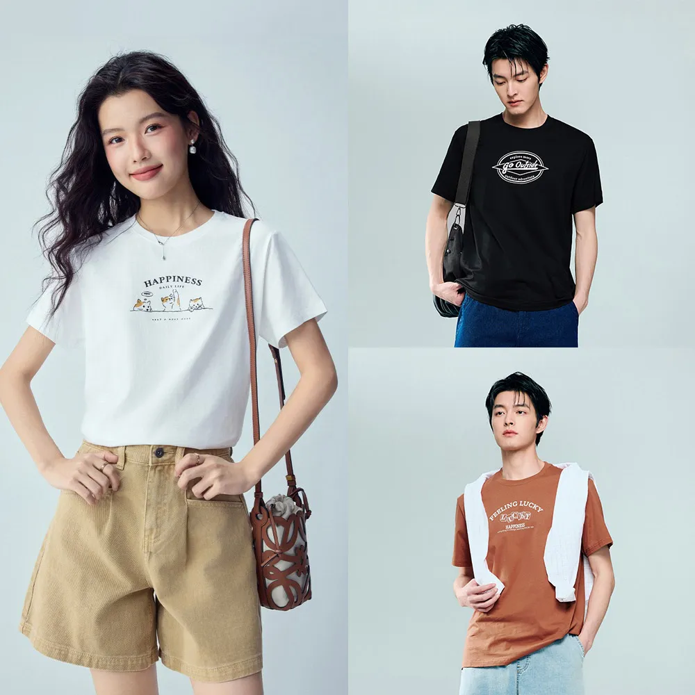 【GIORDANO 佐丹奴】男女裝印花圓領短袖T恤(多色任選)