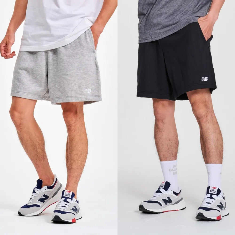 【NEW BALANCE】NB 鬆緊抽繩棉質短褲_男性_灰色/黑色_MS41520AG_MS41520BK(美版 版型偏大)