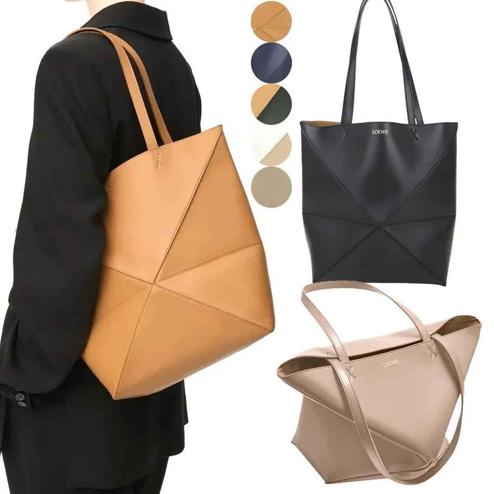 【LOEWE 羅威】Puzzle Fold 中型 可折疊切線牛皮拼圖包 托特包-多色可選(托特包 手提包 摺疊包)