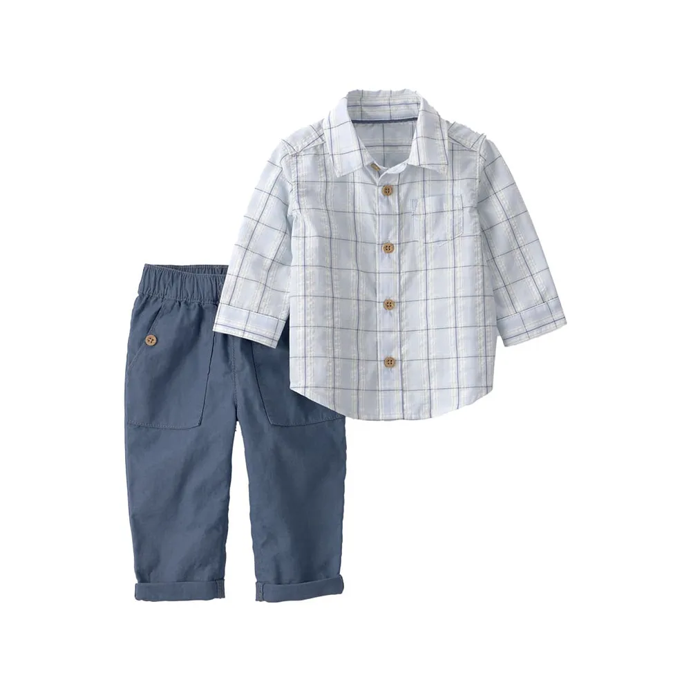 【Carter’s】嬰兒 2件組套裝(襯衫/長褲)（原廠公司貨  童裝 嬰兒裝 2件組）