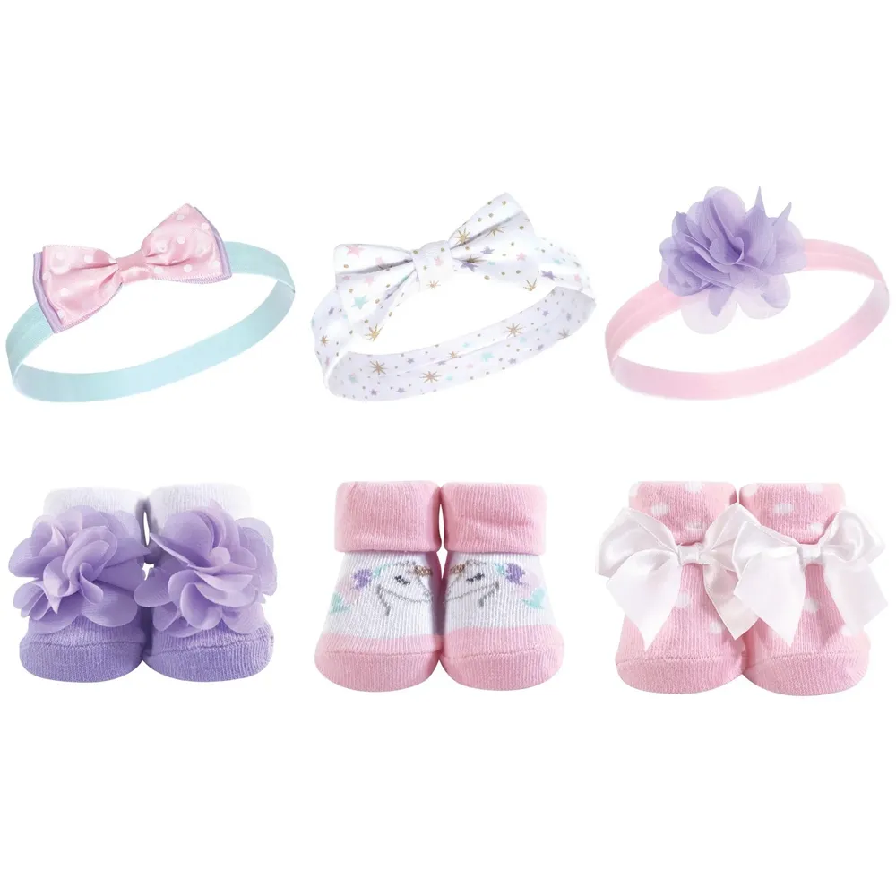 【Hudson Baby】盒損良品福利品!彌月禮盒-女嬰兒髮帶+襪子6件(頭花髮飾寶寶襪新生兒)