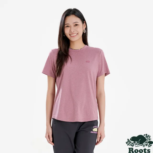【Roots】RENEW KNIT CLASSIC 短袖上衣 (暗梅紫混色)