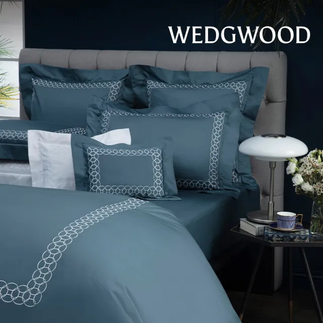 【WEDGWOOD】600織埃及棉刺繡 薄被套床包枕套四件組(加大任選)