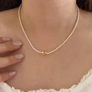 【CReAM】Alexa 法式優雅迷你珍珠 仿真珍珠愛心金色珍珠女項鍊項鏈(送禮 禮盒 生日)