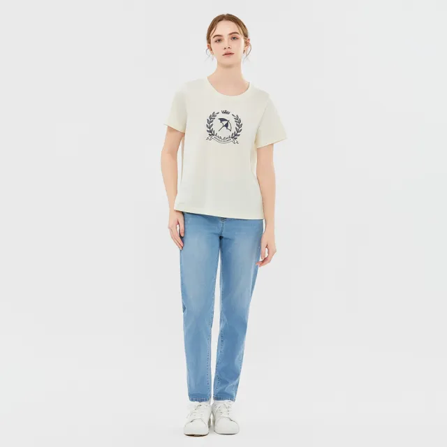 【Arnold Palmer 雨傘】女裝-經典大傘LOGO圓領T-shirt-淡黃色