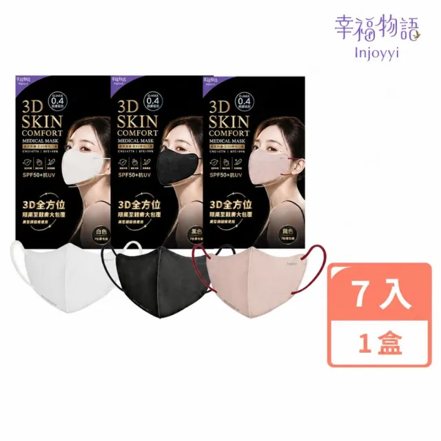 【Injoyyi 幸福物語】蠶絲護眼角 3D立體醫用口罩 7入/盒（3色可選 成人適用 單片包裝)