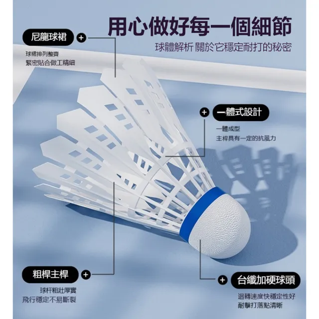 【361 度】12個入 尼龍耐打白色羽毛球 練習用羽毛球 比賽羽球 彈力防風訓練球