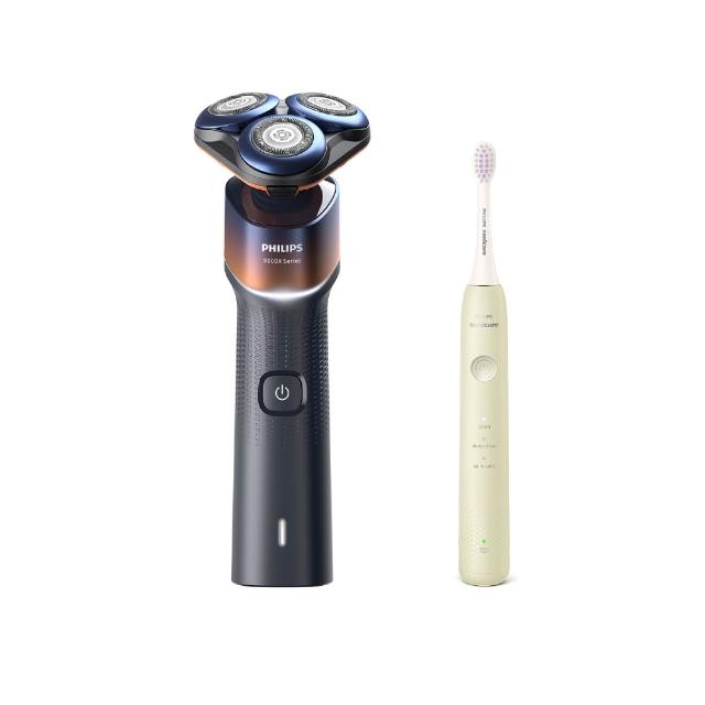 【Philips 飛利浦】momo獨家 X5012 X系列電鬍刀+HX2411音波牙刷 (AI護膚/官方直營)