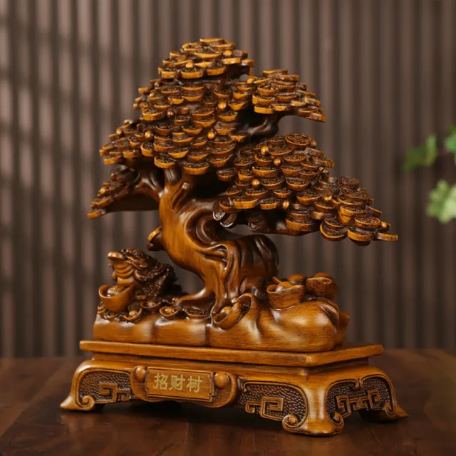 匠俱 發財樹金蟾招財擺件 24x10x23cm 搖錢樹客廳玄關裝飾 辦公室前台收銀台店鋪 開業禮物