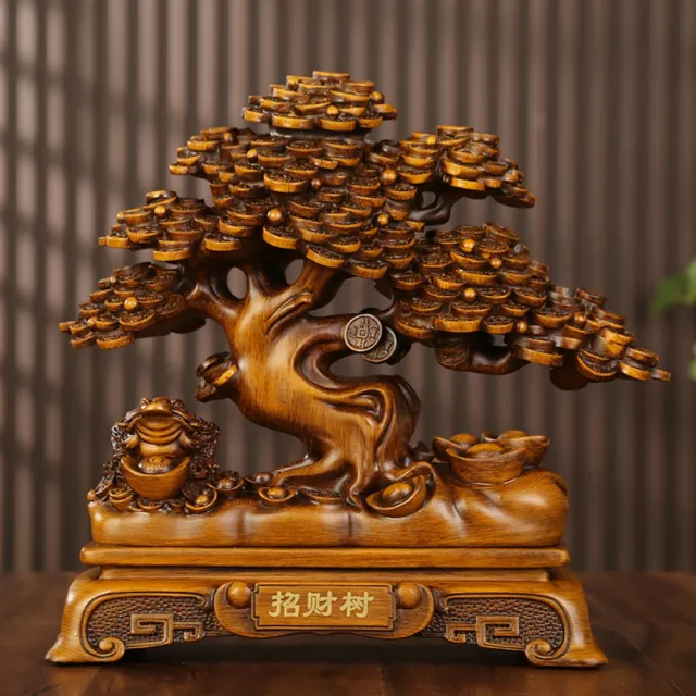 匠俱 發財樹金蟾招財擺件 24x10x23cm 搖錢樹客廳玄關裝飾 辦公室前台收銀台店鋪 開業禮物
