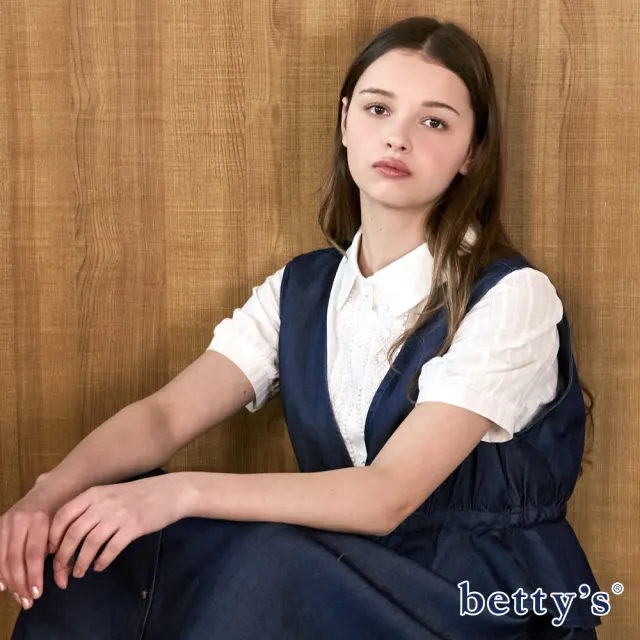 【betty’s 貝蒂思】緹花布壓飾蕾絲開襟襯衫(共二色)