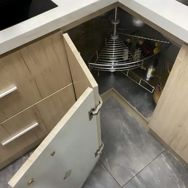 廚房轉角 360 度轉盤拉籃 直徑 50 公分頂裝 不鏽鋼雙層櫥櫃旋轉收納籃
