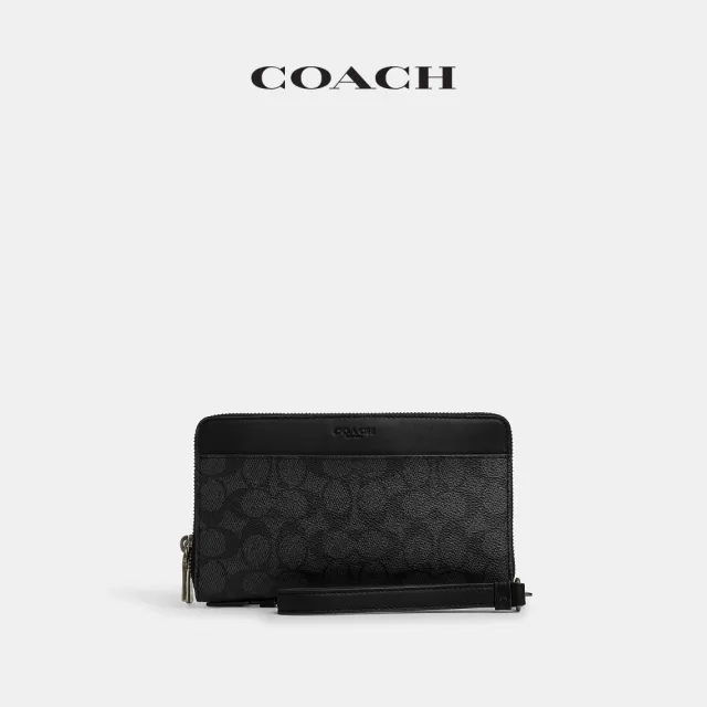 【COACH】蔻馳官方直營 雙拉鍊旅行皮夾-QB/炭黑色/黑色(CW375)