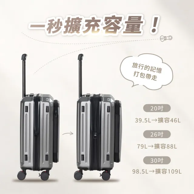 【NARECA】胖樽前開式旅箱 20吋 煞車輪 掀旅箱 前開式 大容量 可擴充 行李箱 旅行箱 登機箱 FATNANA-20
