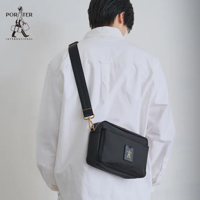 【PORTER INTERNATIONAL】經典復古LUXY斜肩包-M(黑/金)