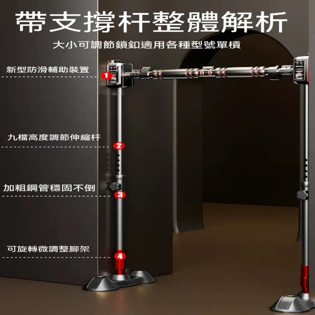 【ZHIPU 芝浦】長槓 免打孔單槓 135-180cm牆距安裝 落地式支撐桿 健身架 門上吊槓單槓 引體向上器 定製款L