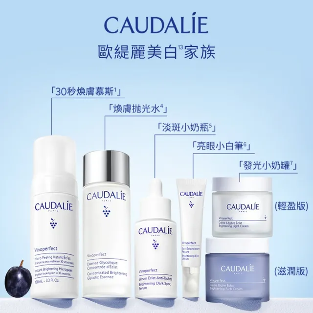 【CAUDALIE 歐緹麗】葡萄蔓極緻潤白日霜補充裝50ml(透亮/一夜煥亮/淡化瑕疵)