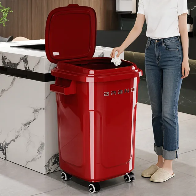 65L 大容量附輪翻蓋垃圾桶 廚房客廳通用靜音萬向輪隔味防臭免彎腰家用加厚收納桶 CKY
