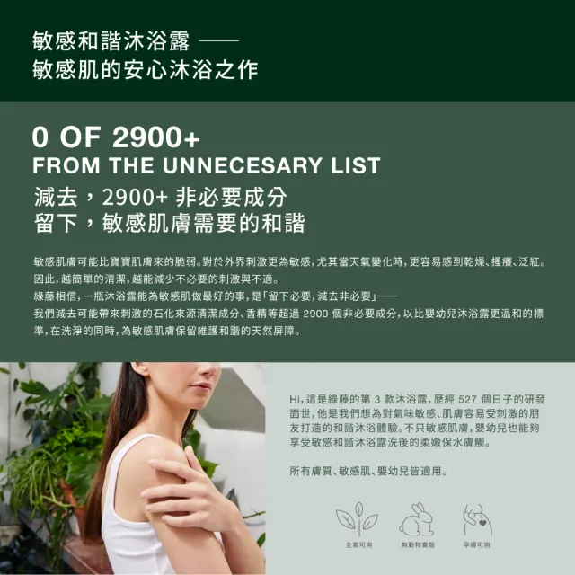 【greenvines 綠藤生機】敏感和諧沐浴露雙入組(世界頂標 99.6%天然來源)