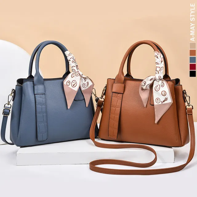 【Amay Style 艾美時尚】女包 手提包 斜背包 質感絲巾壓紋造型手提肩背包(5色.預購)