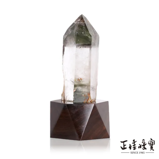 【正佳珠寶】綠幽靈 頂級異象金字塔水晶柱 1.9kg 綠幽靈水晶球｜特製木座
