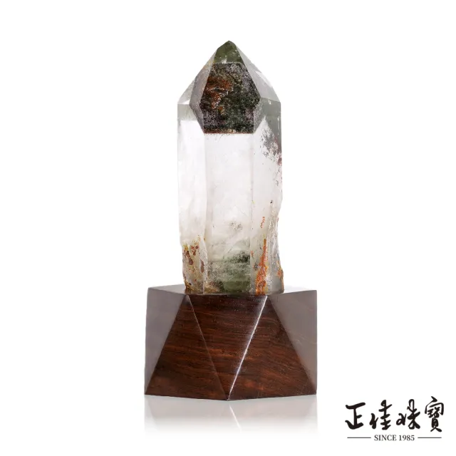 【正佳珠寶】綠幽靈 頂級異象金字塔水晶柱 1.9kg 綠幽靈水晶球｜特製木座