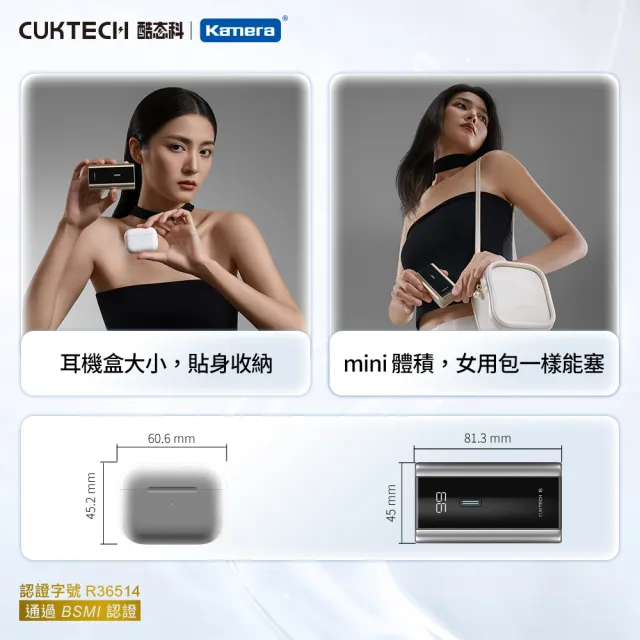 【CUKTECH 酷態科】6000mAh 22.2Wh 55W 迷你型 快充行動電源(6號 PB060 數顯 大陸3C認證 CCC)
