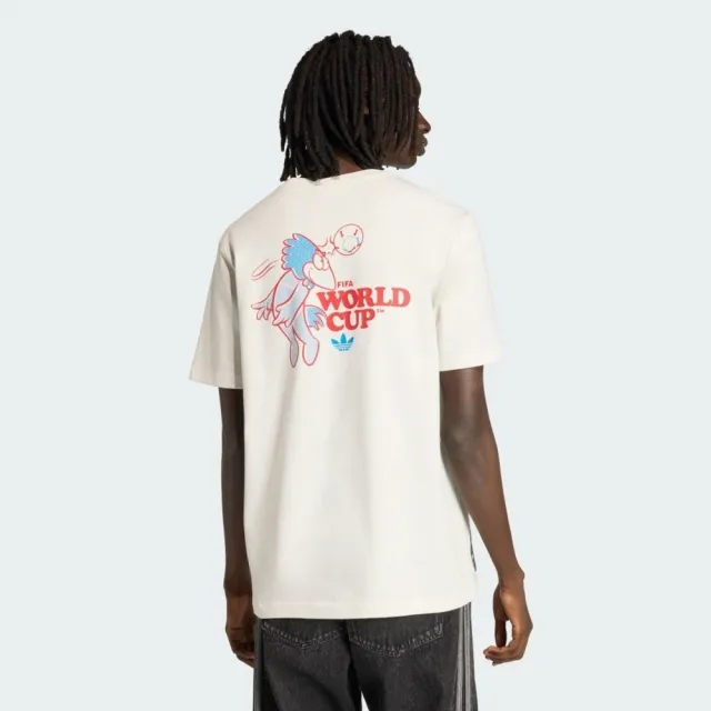 【adidas 愛迪達】Mascot Tee Fot 男女 T恤 休閒短袖 米 純棉 2026 世界盃(KC3833)