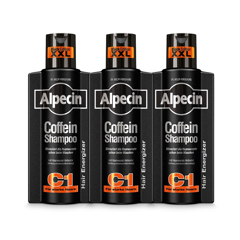 【Alpecin】Black C1咖啡因洗髮露黑色經典款375mlx3入