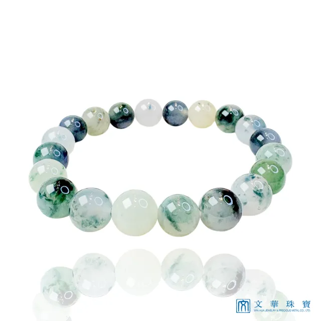 【文華珠寶】翡翠冰種水墨交融飄花玉珠手鍊 8.2-9mm