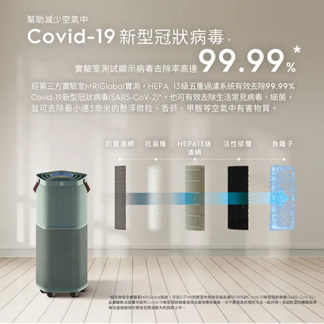 【Electrolux 伊萊克斯】高效能抗菌空氣清淨機 EP71-76 三色(Pure A9.2 三色任選 29坪內適用)