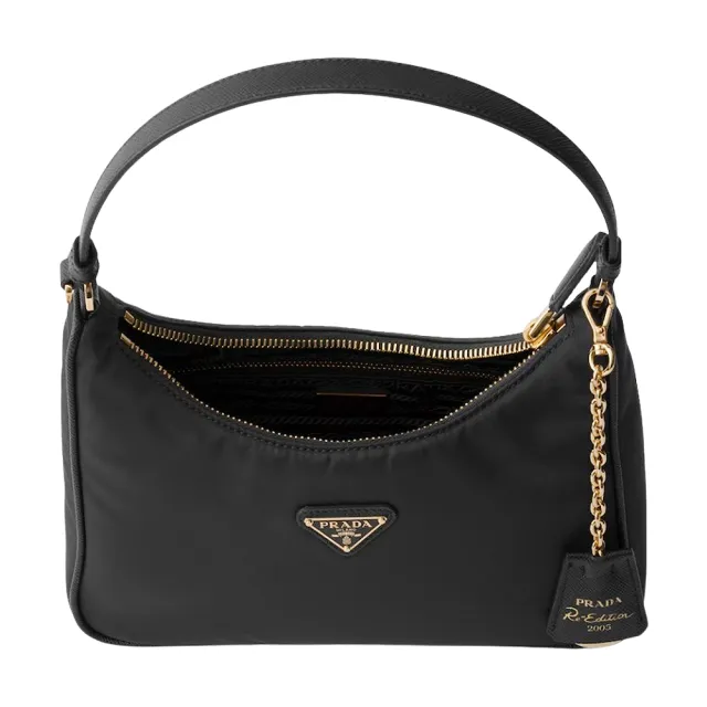 【PRADA 普拉達】1N204P 黑/金 Re-Edition 2005(HOBO尼龍 迷你手袋)