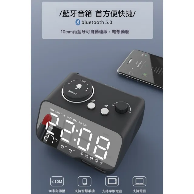 【諾必行】M9藍牙鬧鍾音箱 多功能桌面床頭無線時鍾 迷妳家用音響 藍牙音響