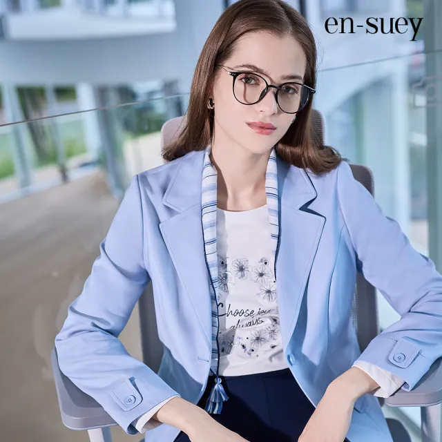 【en-suey 銀穗】EU下襬交叉印花T恤上衣-女