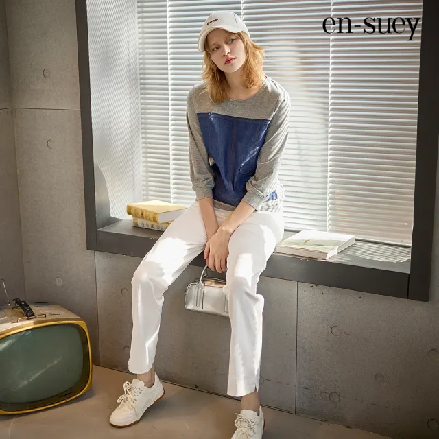 【en-suey 銀穗】EU都會感簡約彈性直管長褲-女