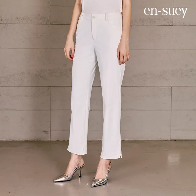 【en-suey 銀穗】EU都會感簡約彈性直管長褲-女