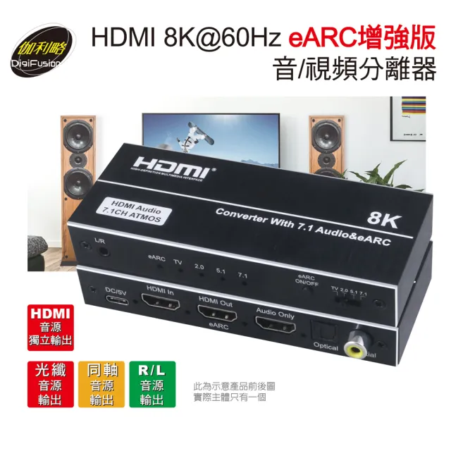 【伽利略】HDMI 8K@60Hz eARC增強版 音/視頻分離器(HDAUOC8E)