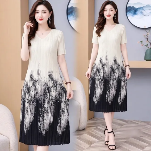 【巴黎精品】多款三宅風皺褶衣服洋裝寬鬆連身裙子長裙褶皺上衣印花摺衣折衣（壓褶大尺碼短袖女裝n2b17 P)