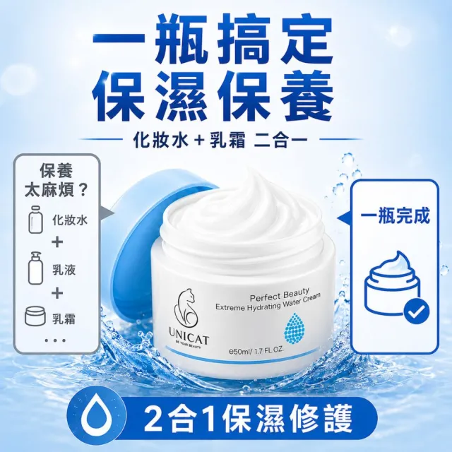 【UNICAT 變臉貓】水潤保濕凝霜 爆水霜 50ml 修護霜 保濕乳霜 緊緻乳霜 不悶熱 不黏膩 清爽乳霜 保濕霜