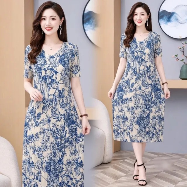 【巴黎精品】多款三宅風皺褶衣服洋裝寬鬆連身裙子長裙褶皺上衣印花摺衣折衣（壓褶大尺碼短袖女裝n2b17 K)
