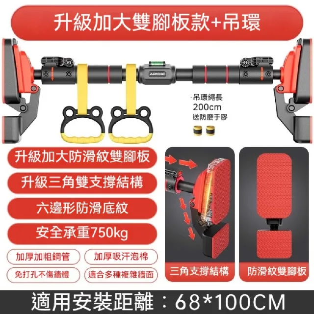 【ZHIPU 芝浦】長槓 室內免打孔單槓 吊環單槓 家用健身器 門上單雙槓 引體向上器 安裝距離68*100CM 定製款L