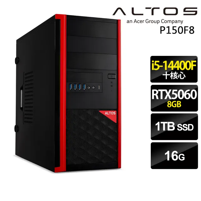 【Acer 宏碁】10核獨顯RTX商用工作站(Altos P150F8/i5-14400F/16G/1TB SSD/RTX5060-8G/W11P)