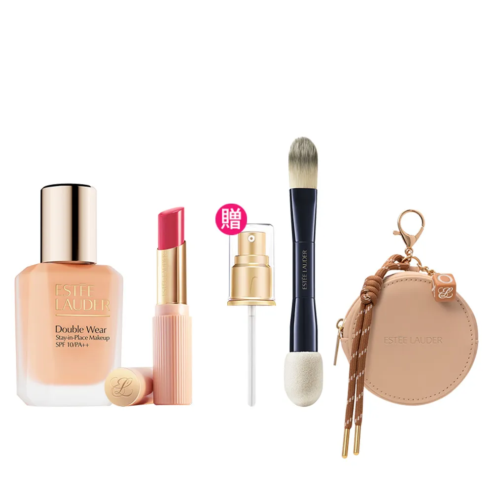 【Estee Lauder 雅詩蘭黛】粉持久粉底水啵啵潤唇膏組(水啵啵琉璃潤唇膏+粉持久粉底液/情人節送禮推薦防曬)