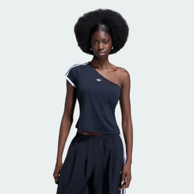 【adidas 愛迪達】Offshoulder Tee 女 運動上衣 休閒短袖 黑 斜肩短袖上衣 露肩(KY5180)