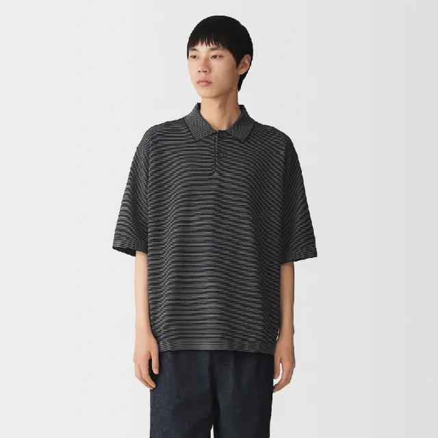 【MUJI 無印良品】男速乾可水洗針織短袖POLO衫(灰白橫紋/煙燻藍橫紋/深棕橫紋)
