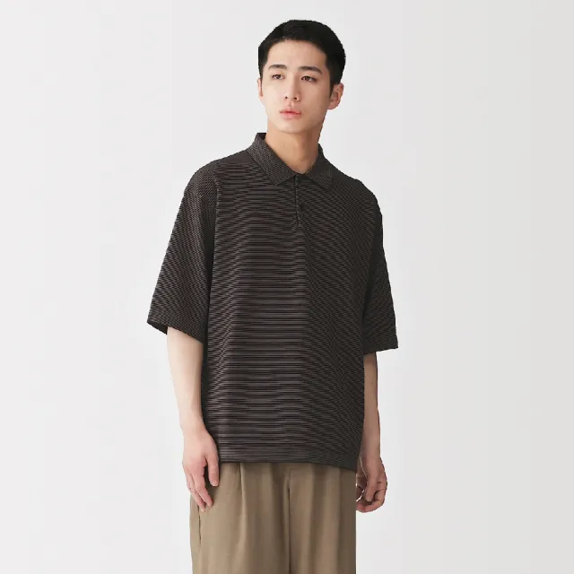 【MUJI 無印良品】男速乾可水洗針織短袖POLO衫(灰白橫紋/煙燻藍橫紋/深棕橫紋)
