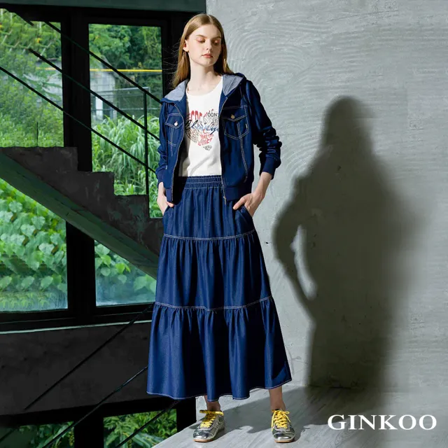 【GINKOO 俊克】天絲棉牛仔蛋糕裙