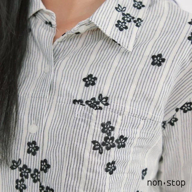【non-stop】小花刺繡鬆緊下襬七分袖襯衫-2色