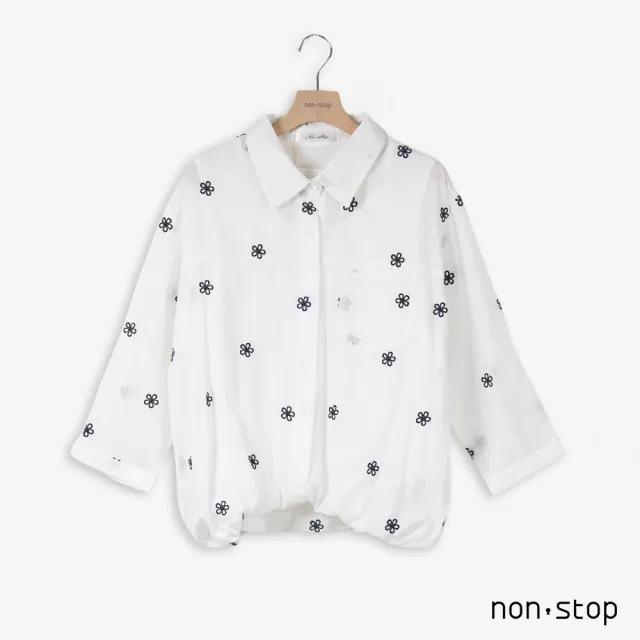 【non-stop】小花刺繡鬆緊下襬七分袖襯衫-2色