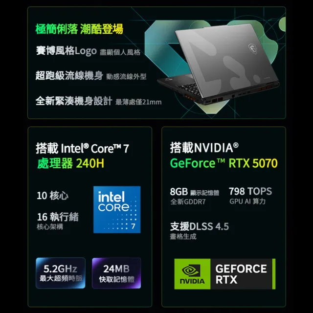 遊戲手把組★【MSI 微星】15.6吋Core 7-240H RTX5070電競筆電(Cyborg 15 Max/16G/512G SSD/W11/C2WG-006TW)